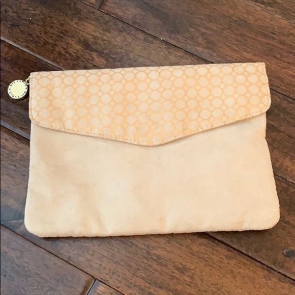 BVLGARI Tan & Gold Metallic Zip Makeup Clutch 10x7x.5 - Picture 1 of 11